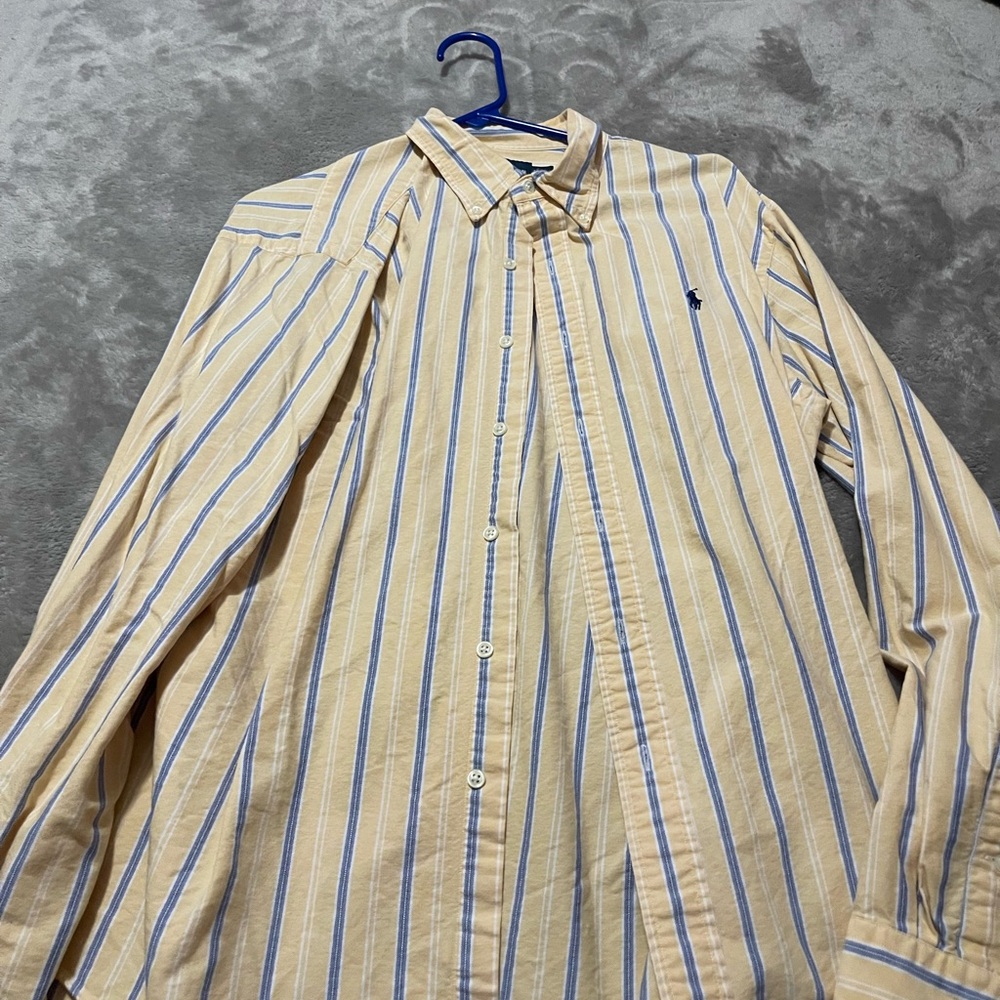 Ralph Lauren Striped Button-Up Shirt - Beige and Blue